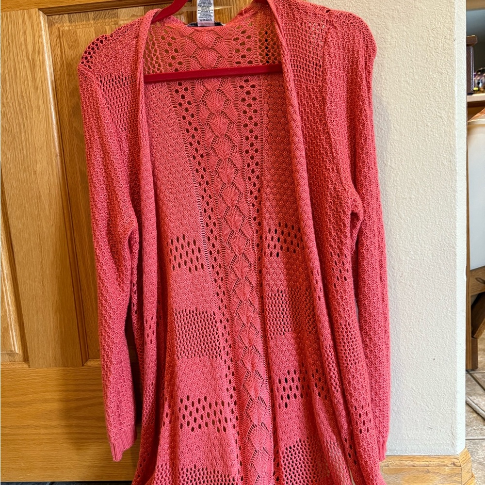 Women's Pink Open-Knit Sweater